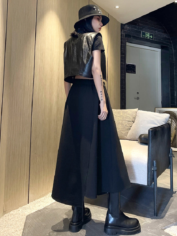 xakxx Casual High Waisted Irregularity Solid Color Skirt
