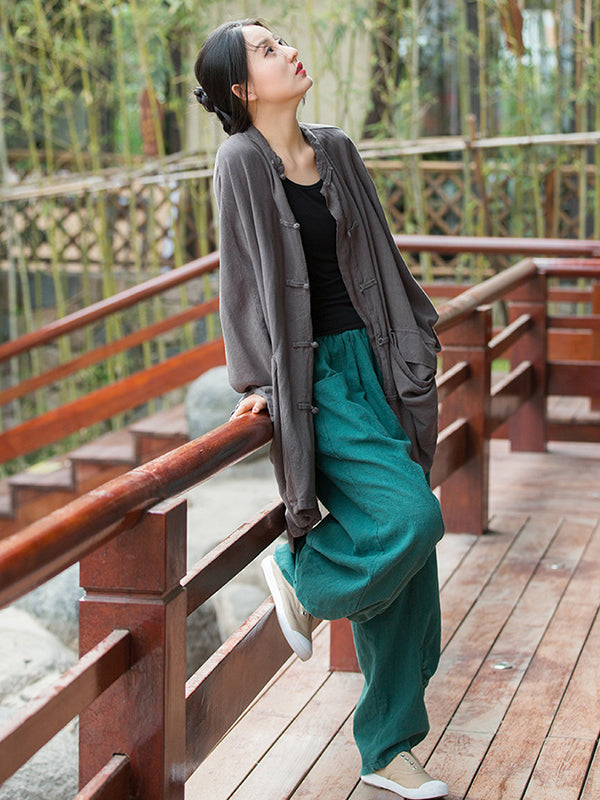 xakxx 7 Colors Casual Wide Leg High Waisted Solid Color Linen Pants