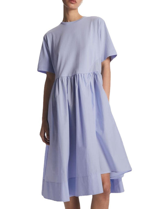 xakxx Casual Loose Short Sleeves Solid Color Round-Neck Midi Dresses
