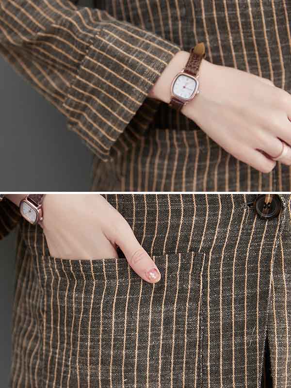 xakxx Vintage Ramie Cotton Notched Collar One Button Suits+Column Pants 2 Pieces Set