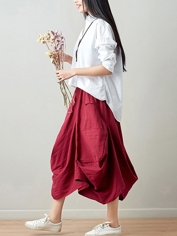 xakxx Artistic Retro Ramie Cotton 6 Colors Loose Irregular Elasticity Skirt