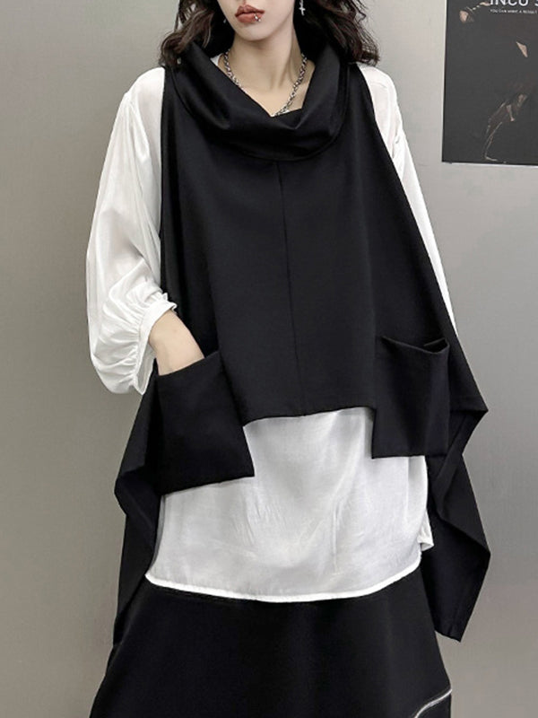 xakxx High-Low Irregular Clipping Hooded Solid Color Heaps Collar Vest Top