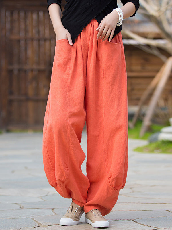 xakxx 7 Colors Casual Wide Leg High Waisted Solid Color Linen Pants