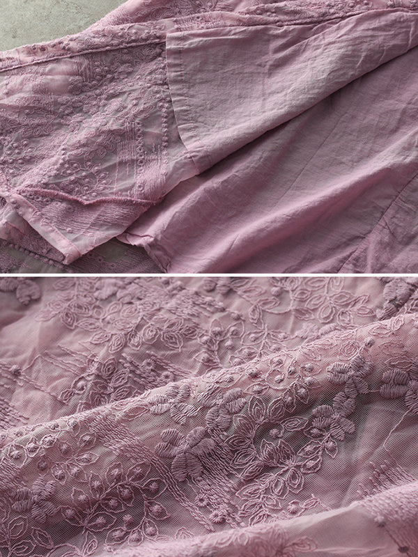 xakxx Vintage Loose Embroidered Lace Hollow Blouse