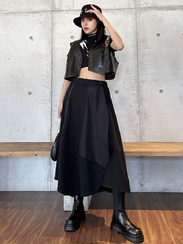 xakxx Casual High Waisted Irregularity Solid Color Skirt