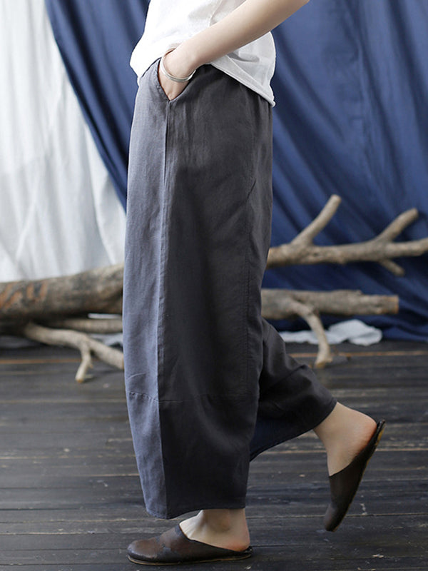 xakxx Simple Solid Color Elasticity Waisted Wide Leg Pants