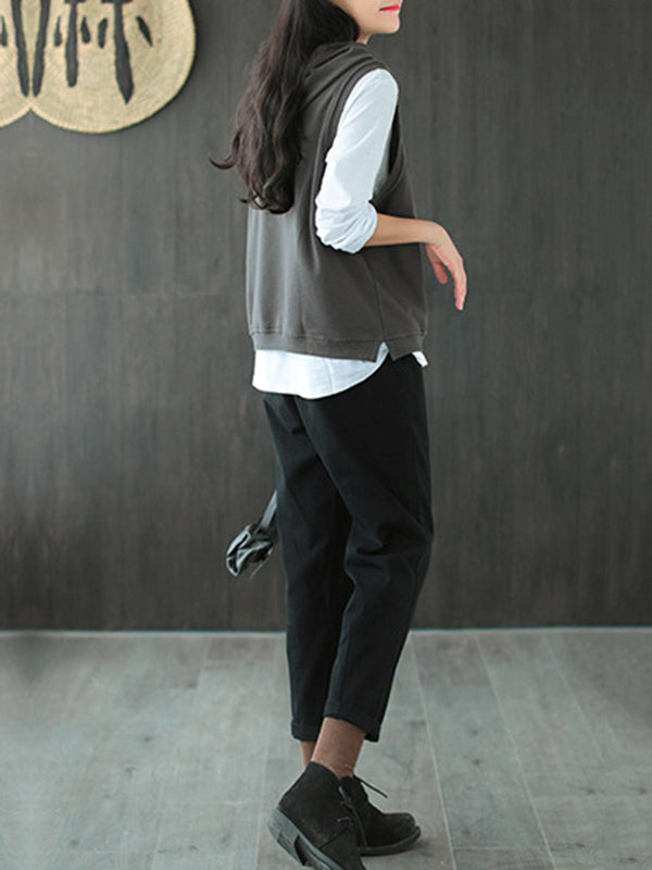 xakxx Artistic Retro Solid Hooded Vest