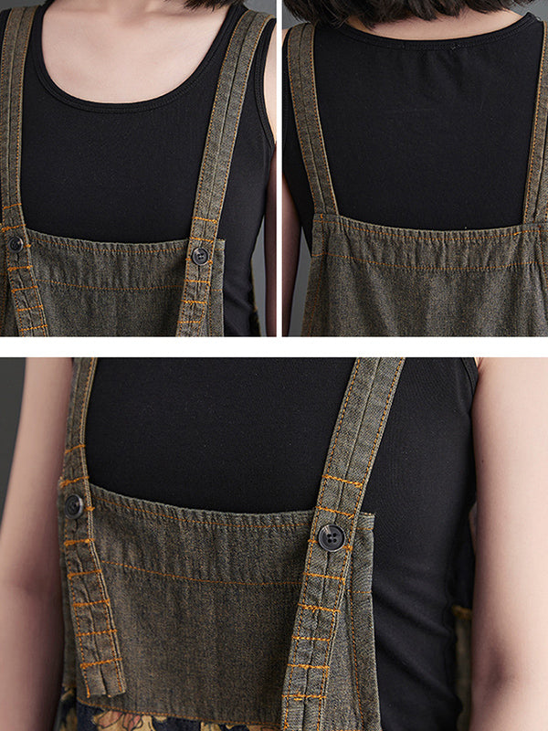 xakxx Oversize Wide Leg Floral Printed Split-Joint Overalls