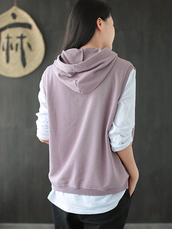 xakxx Artistic Retro Solid Hooded Vest