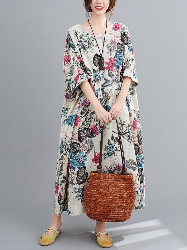 xakxx Vintage Floral Round-Neck Dress