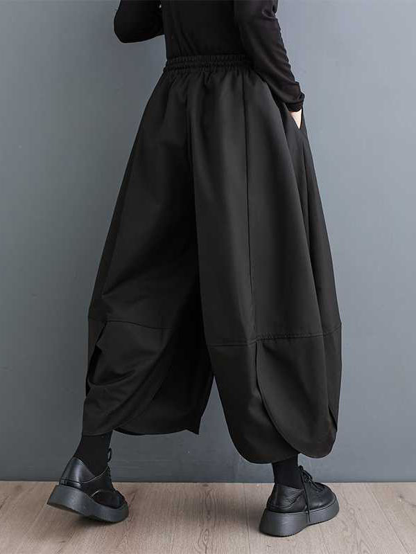 xakxx High Waisted Loose Drawstring Pleated Solid Color Pants Trousers