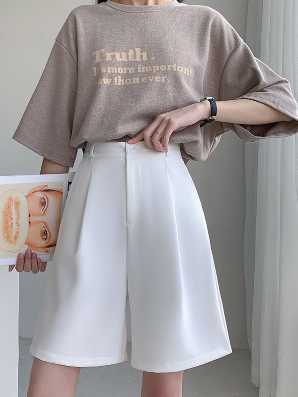 xakxx Stylish Solid Color High Waisted A-Line Wide Leg Trousers
