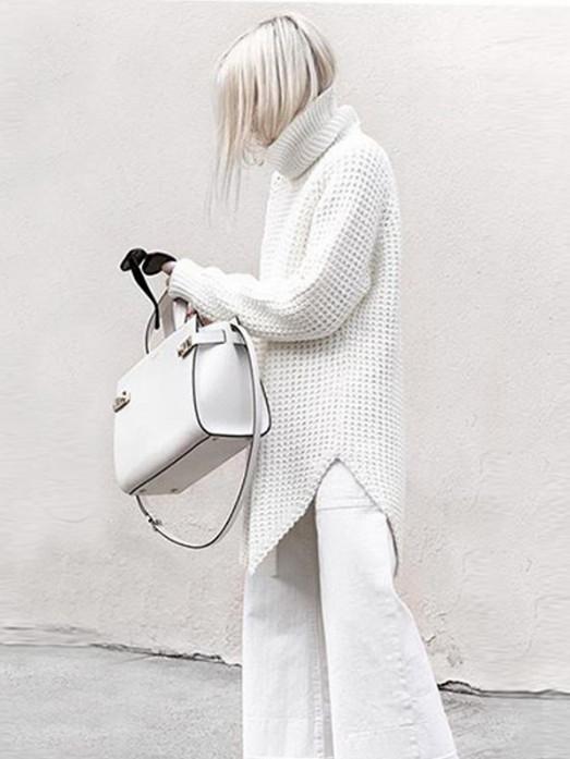 xakxx xakxx-Loose Solid Knitting High-neck Long Sweater