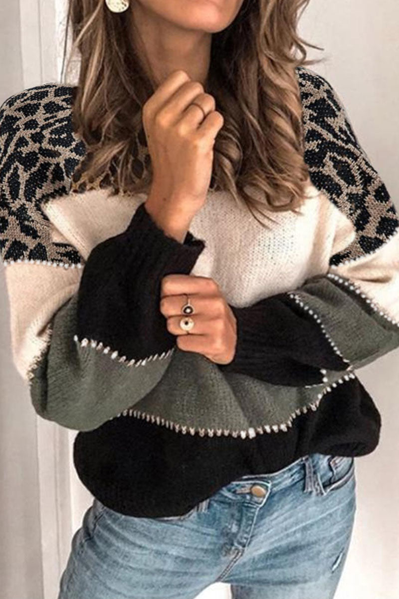 xakxx xakxx-Fashion Street Striped Patchwork O Neck Sweaters