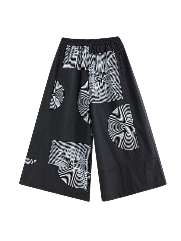 xakxx High Waisted Loose Elasticity Printed Cropped Trousers Pants