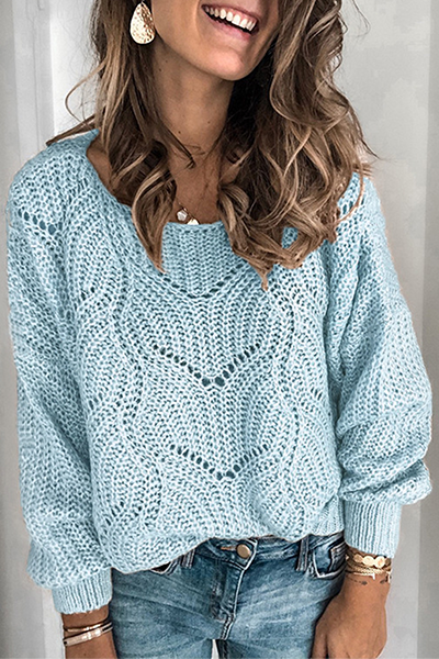 xakxx xakxx-Casual Solid Hollowed Out Patchwork O Neck Sweaters(5 Colors)