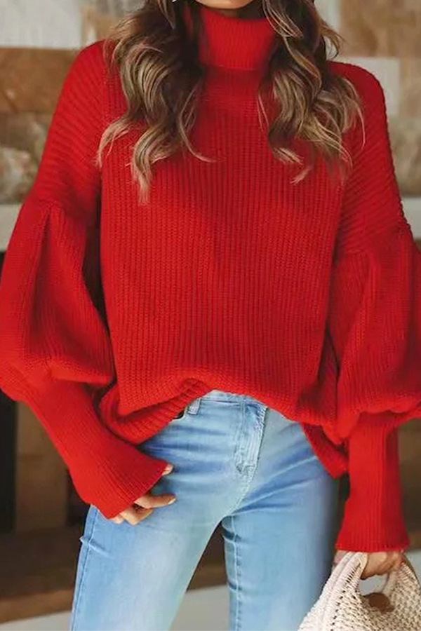 xakxx xakxx-Casual Solid Patchwork Turtleneck Tops Sweater(3 Colors)