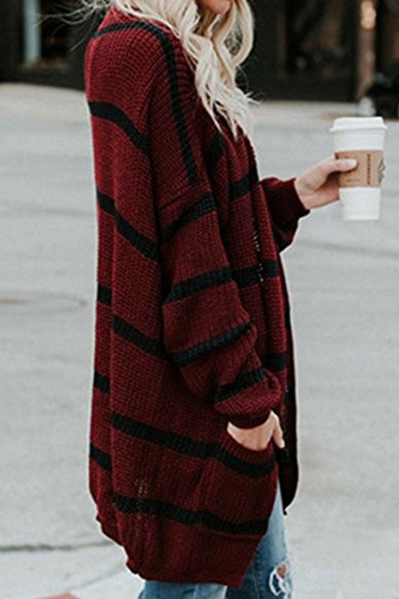 xakxx xakxx-Fashion Striped Patchwork Cardigan Collar Outerwear