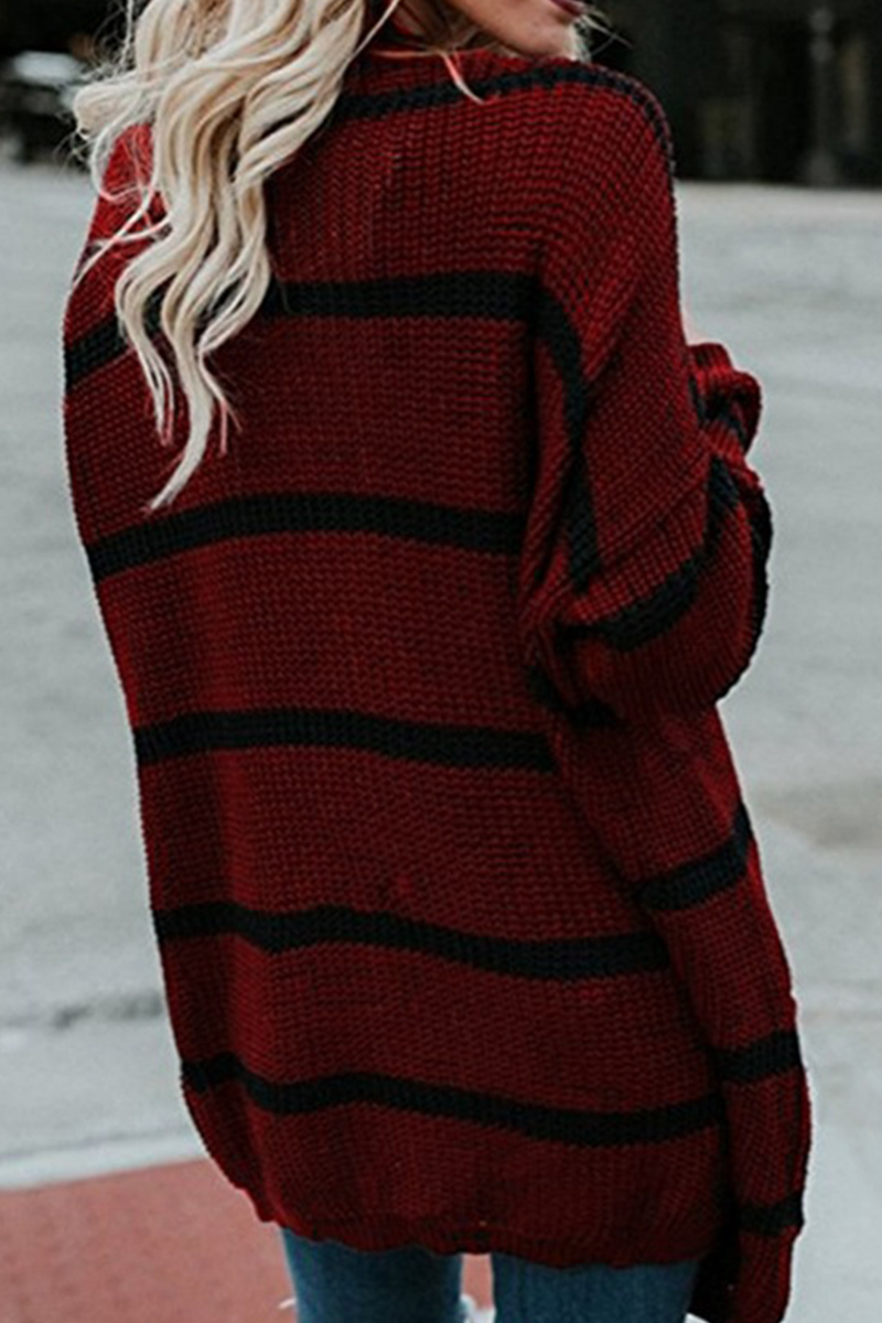 xakxx xakxx-Fashion Striped Patchwork Cardigan Collar Outerwear
