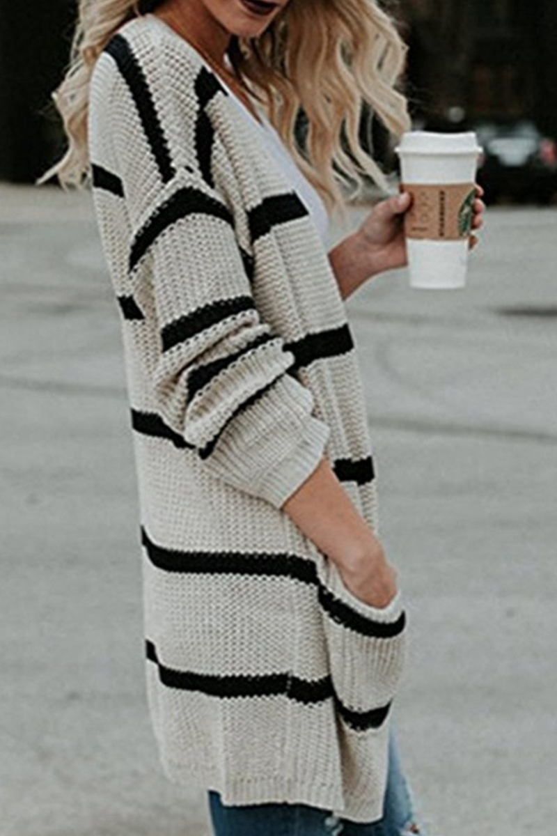 xakxx xakxx-Fashion Striped Patchwork Cardigan Collar Outerwear