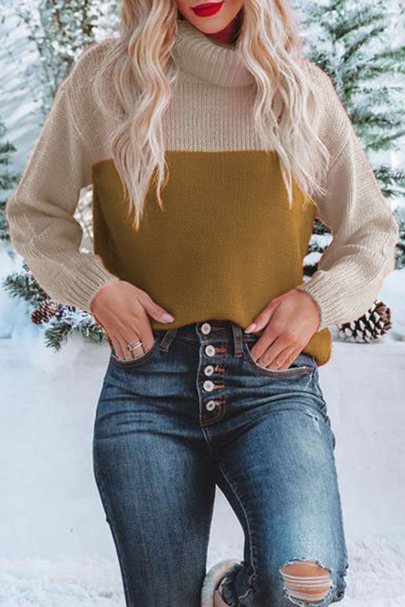 xakxx xakxx-Street Color Block Contrast Turtleneck Sweaters(4 Colors)
