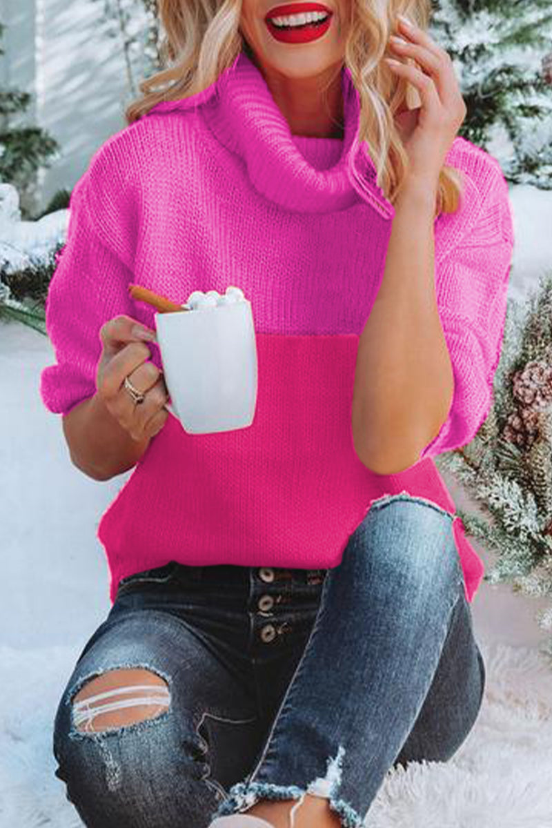 xakxx xakxx-Street Color Block Contrast Turtleneck Sweaters(4 Colors)