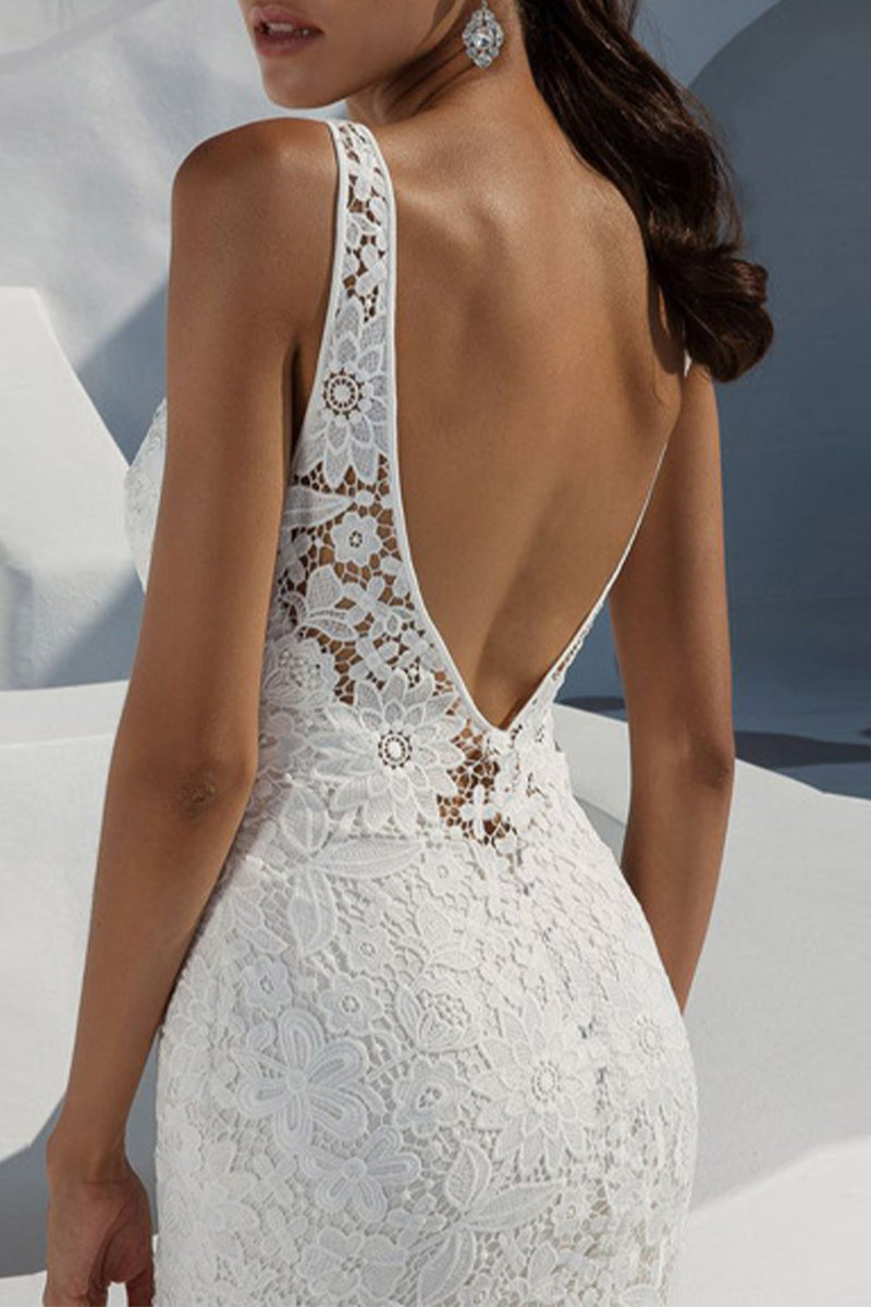 Sexy Formal Solid Lace V Neck Evening Dress Dresses