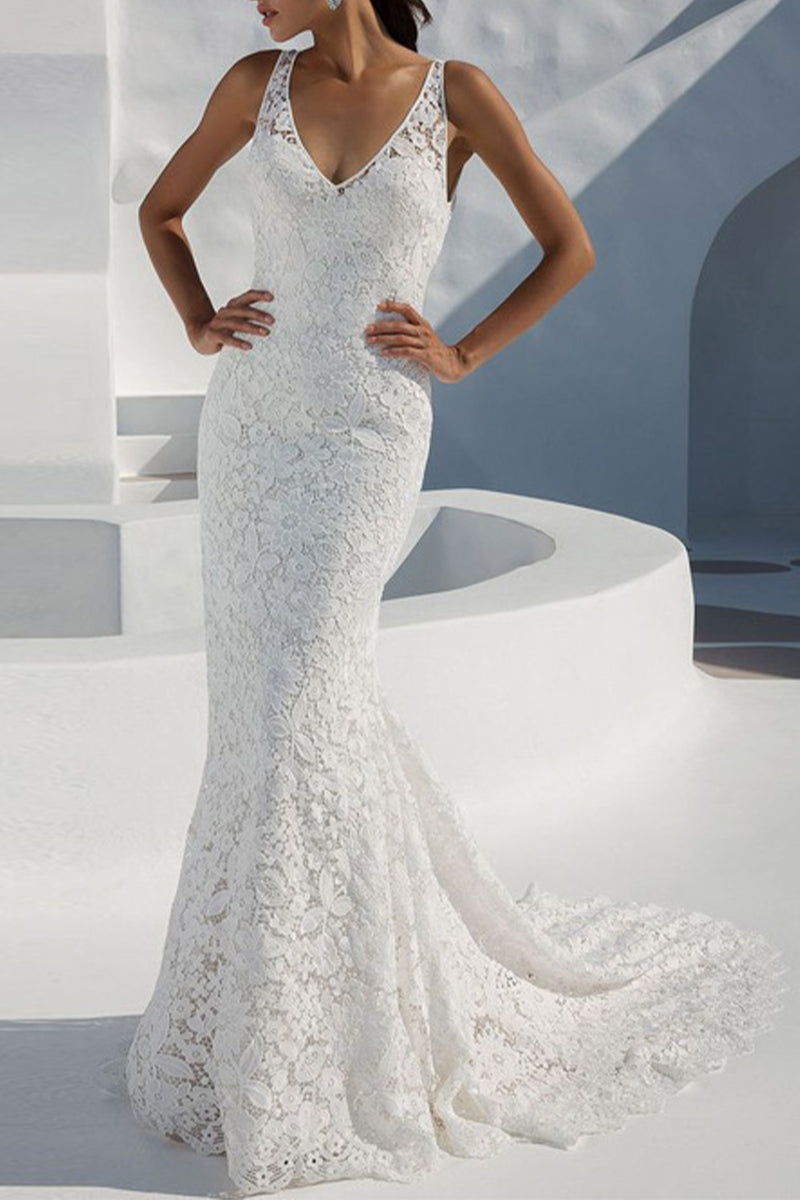 Sexy Formal Solid Lace V Neck Evening Dress Dresses