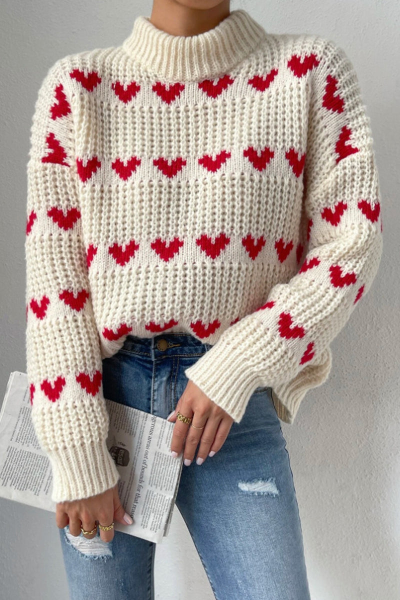 xakxx xakxx-Casual Sweet Geometric Weave Turtleneck Tops