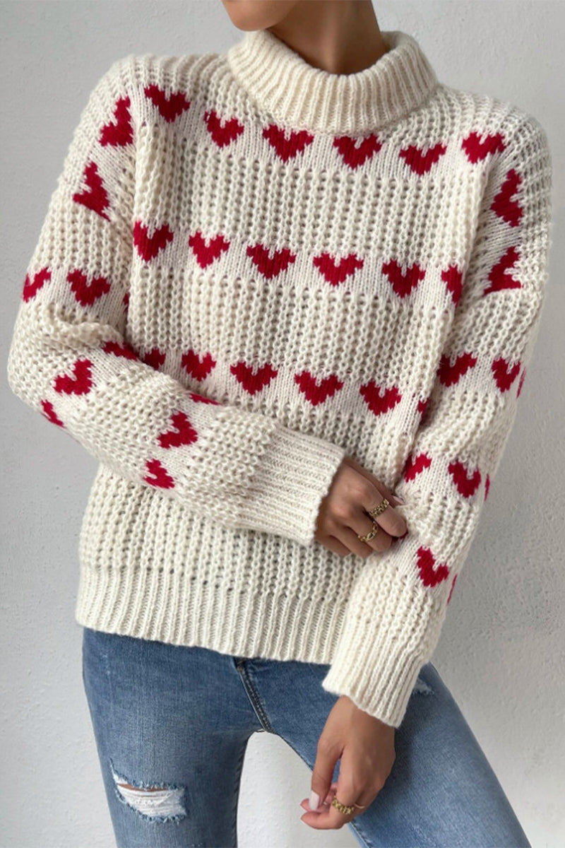xakxx xakxx-Casual Sweet Geometric Weave Turtleneck Tops