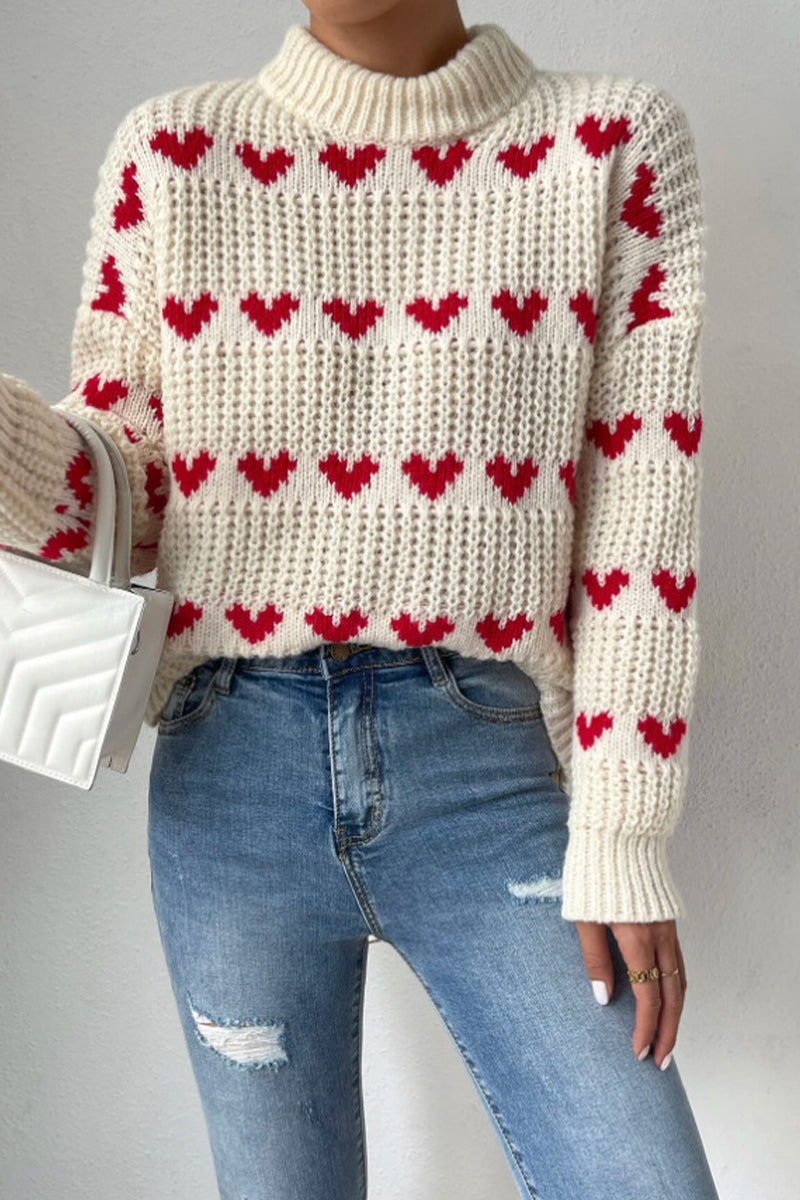 xakxx xakxx-Casual Sweet Geometric Weave Turtleneck Tops