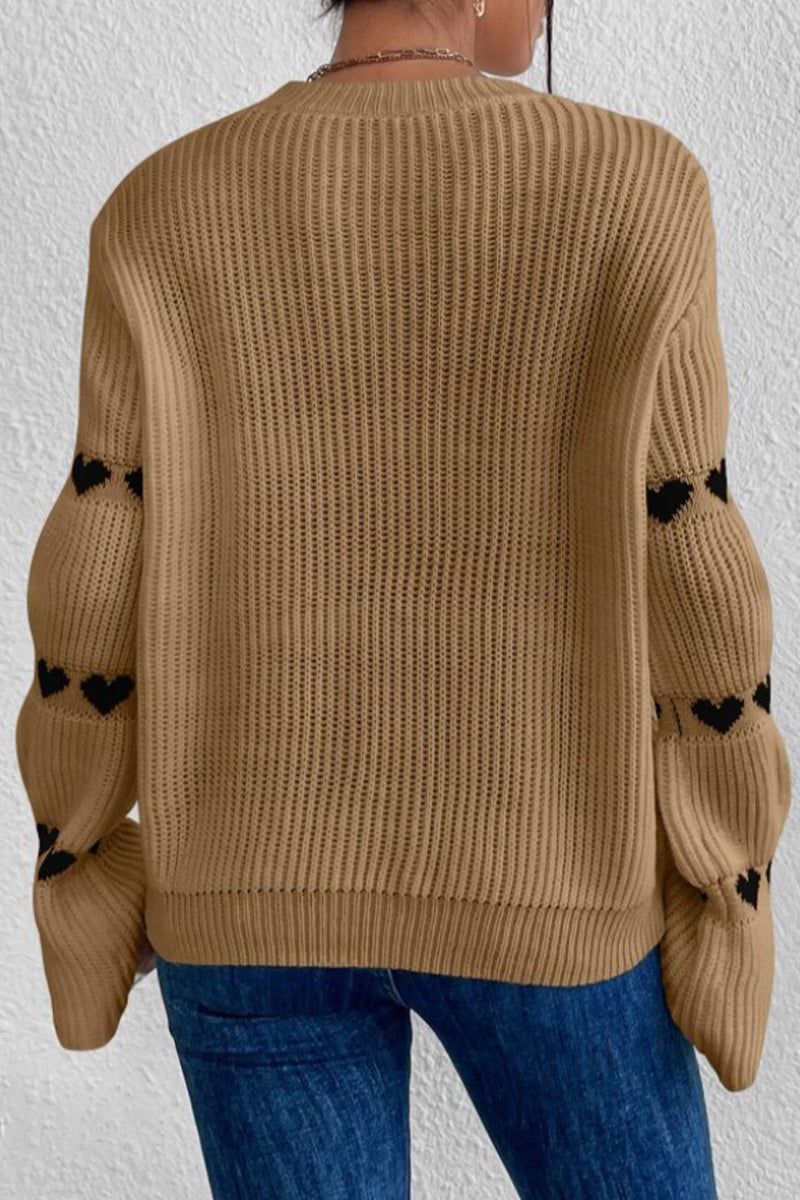 xakxx xakxx-Casual Geometric Weave O Neck Tops