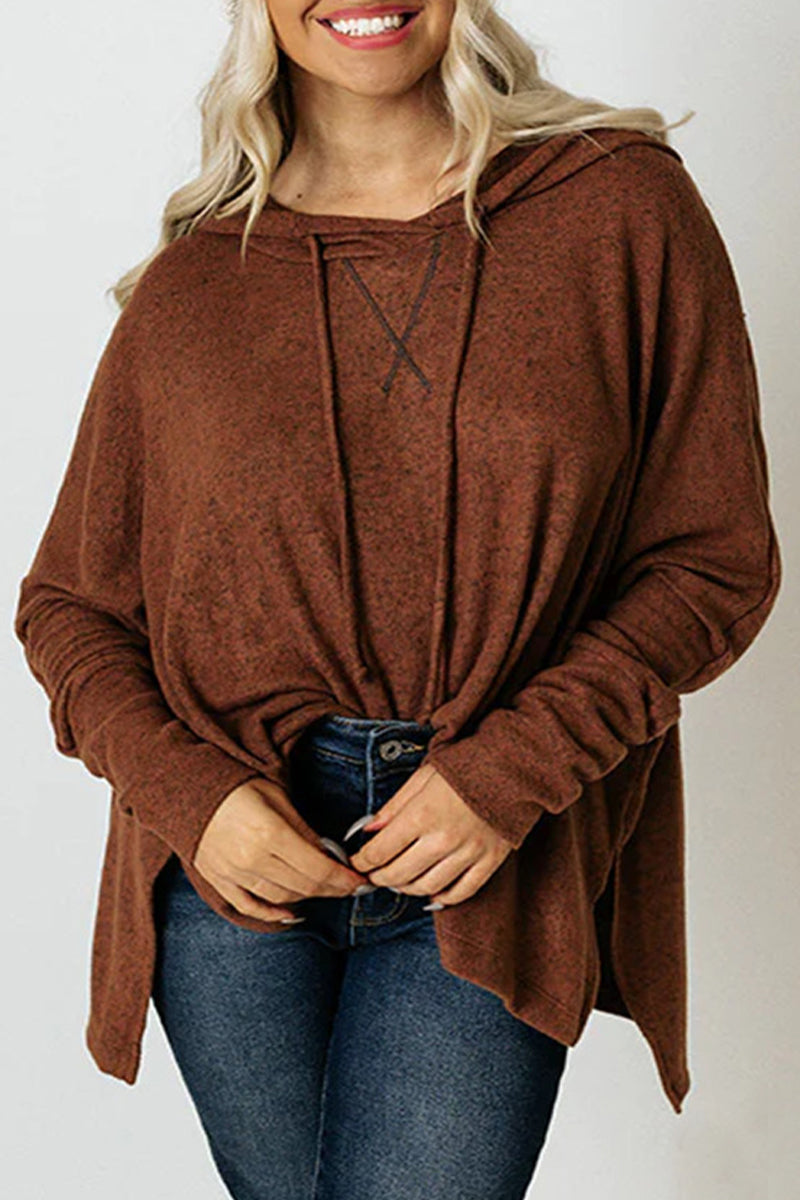 xakxx xakxx-Casual Solid Make Old Hooded Collar Tops