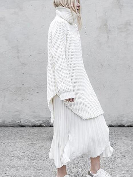 xakxx xakxx-Loose Solid Knitting High-neck Long Sweater