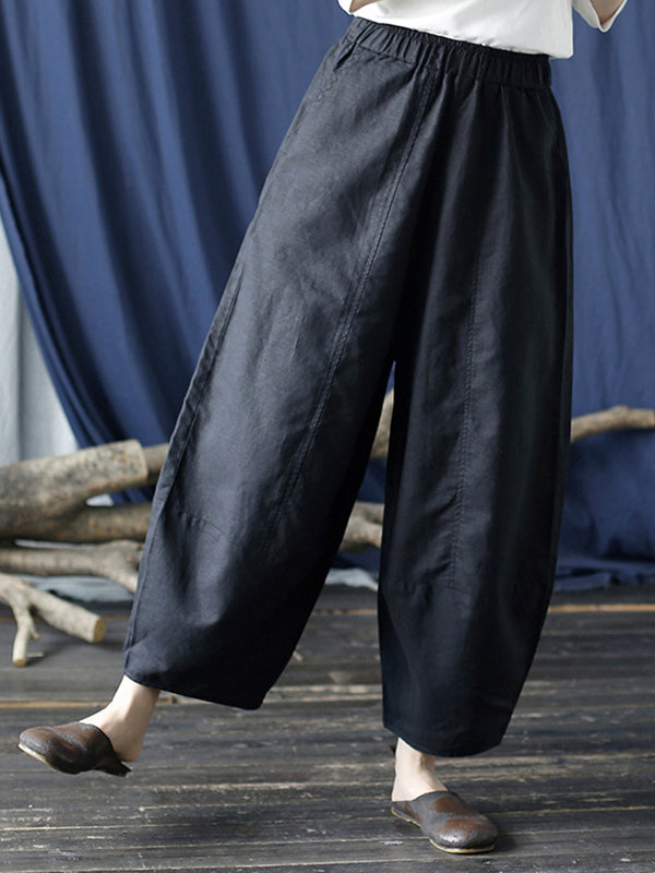 xakxx Simple Solid Color Elasticity Waisted Wide Leg Pants