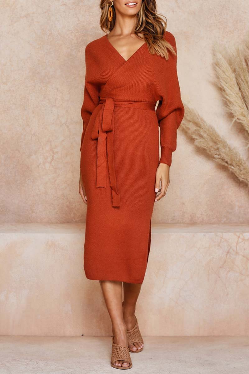 Xakxx V Neck Backless Sweater Dress(5 Colors)