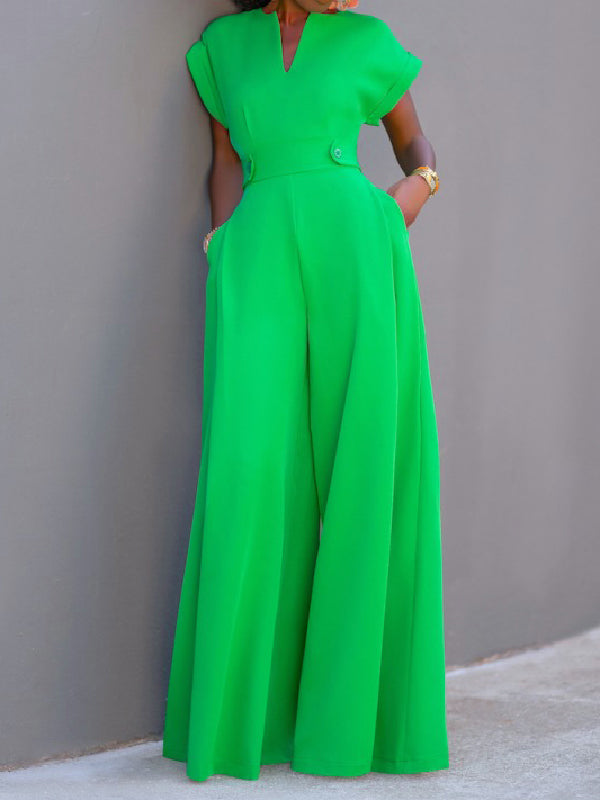 xakxx Urban Cap Sleeve Solid Color Wide Leg Jumpsuits