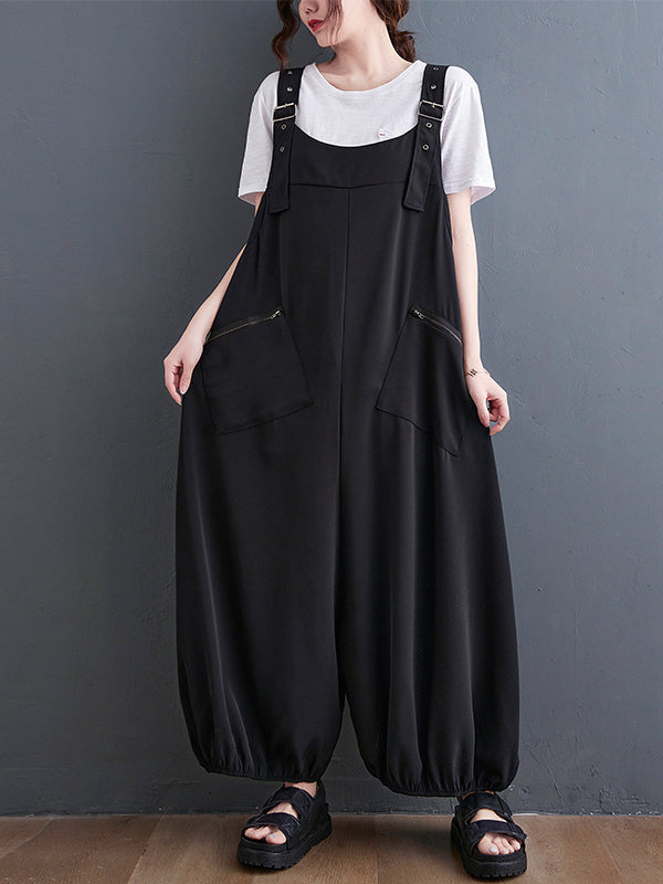 xakxx Loose Oversize Solid Color Zipper Jumpsuits Bottoms
