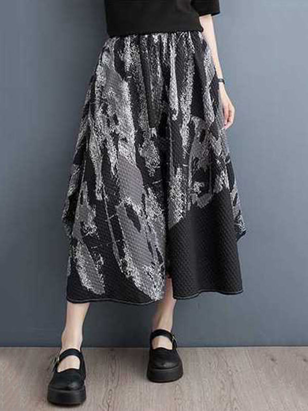 xakxx Loose Elasticity Printed Skirts Bottoms