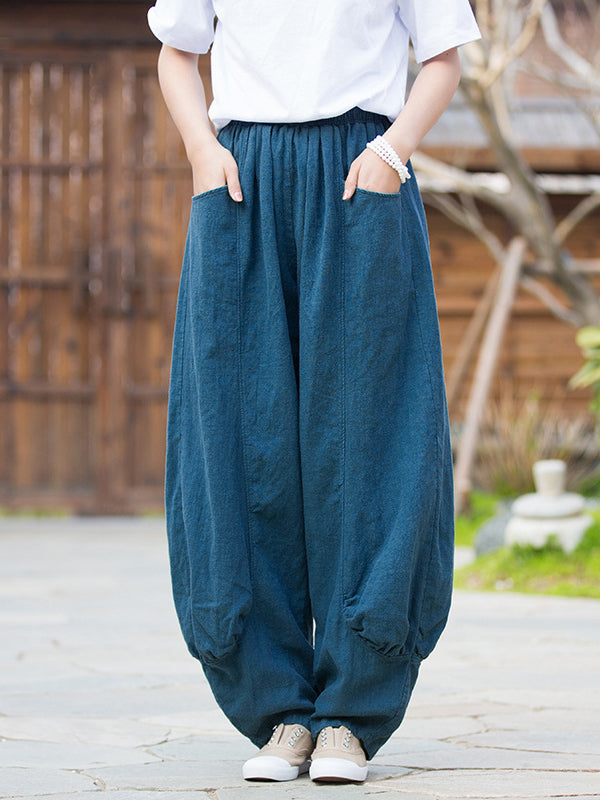 xakxx 7 Colors Casual Wide Leg High Waisted Solid Color Linen Pants