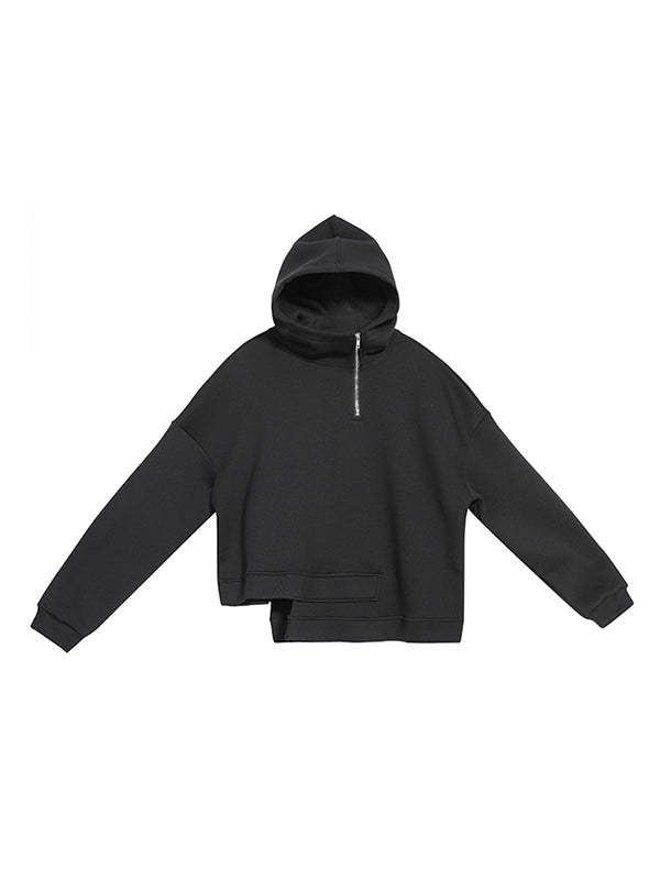 xakxx Stylish Black Asymmetric Zipper Hoodies