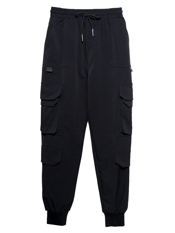 xakxx Stylish Drawstring Punk Empire Black Casual Overalls Pants