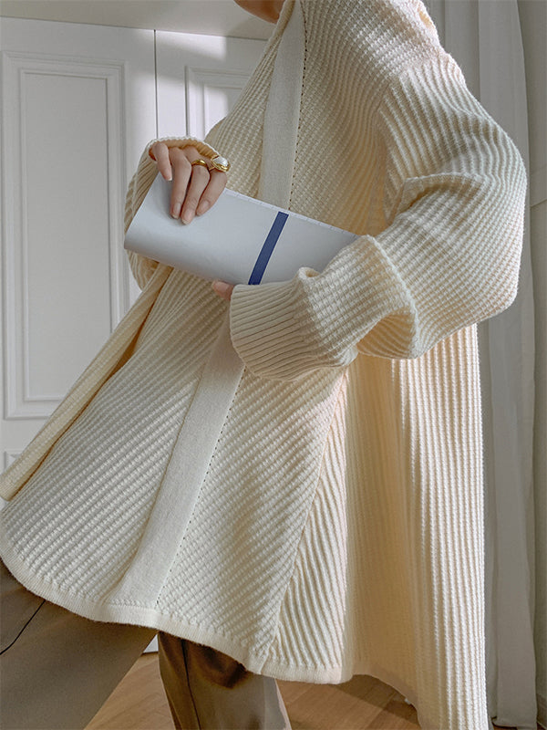 xakxx Stylish A-Line Long Sleeves Loose Solid Color V-Neck Cardigan Tops