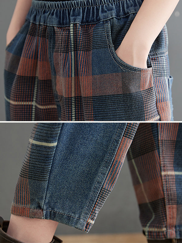 xakxx Original Artistic Retro Plaid Jean Pants