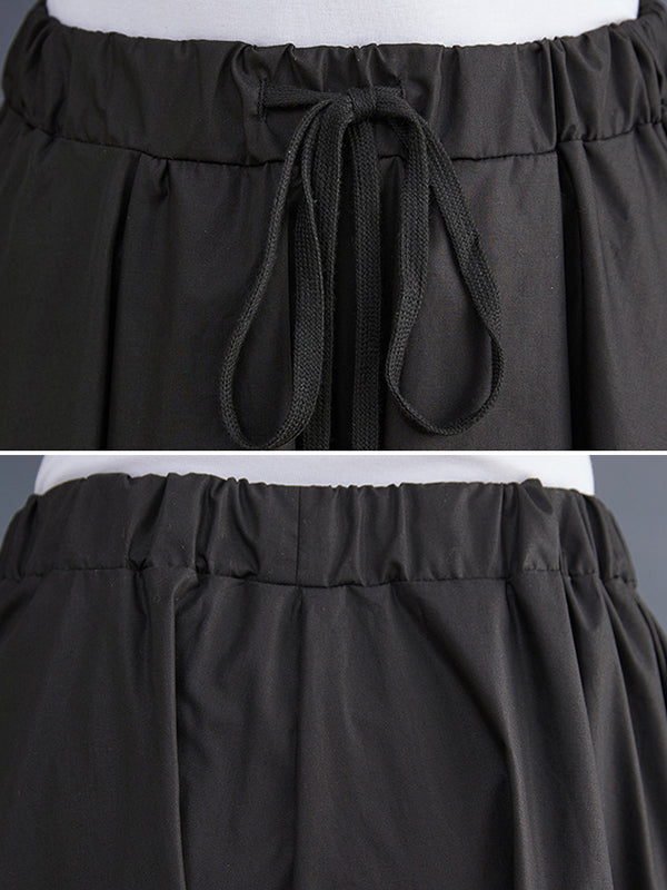 xakxx Cropped A-Line Drawstring Solid Color Pants Culotte