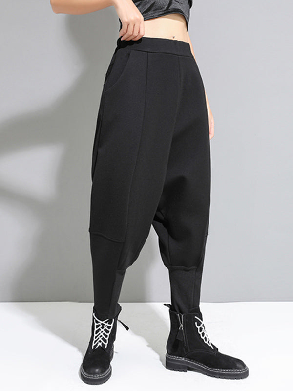 xakxx Stylish Black Velvet Split-Joint Harem Pants