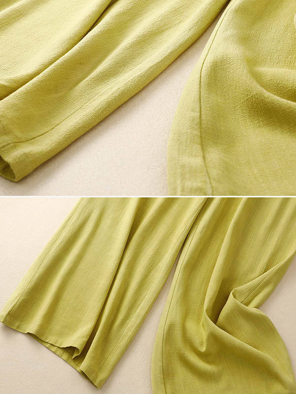 xakxx Loose Wide Leg Drawstring Solid Color Casual Pants Bottoms Trousers
