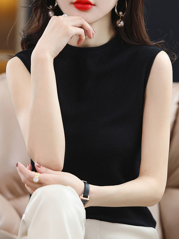 xakxx Simple Casual Solid Color Knitting Vest Top