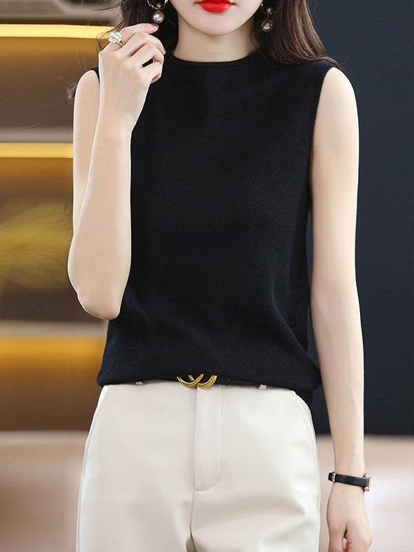 xakxx Simple Casual Solid Color Knitting Vest Top
