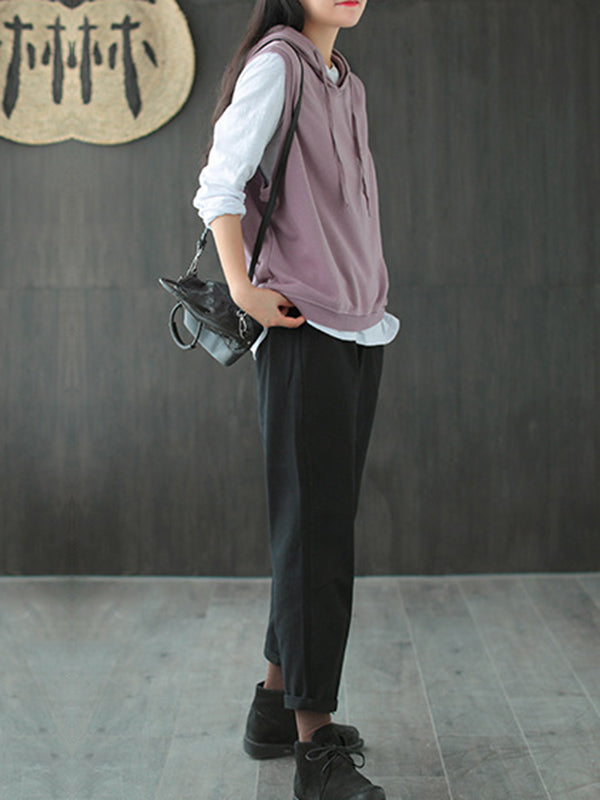 xakxx Artistic Retro Solid Hooded Vest